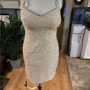 Speechless Beige Lace Mini Dress